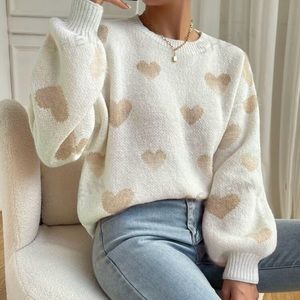 SHEIN Qutie Drop Shoulder Heart Pattern Pullover